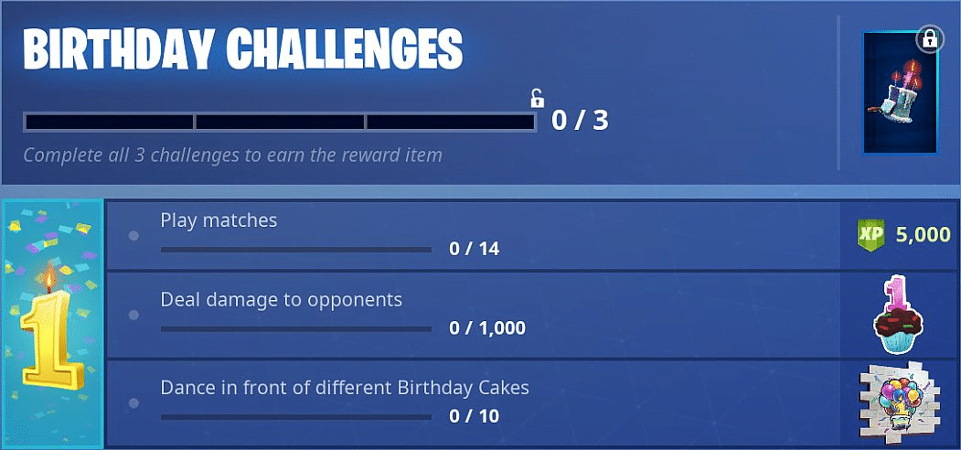 desafíos, recompensas cumpleaños fortnite