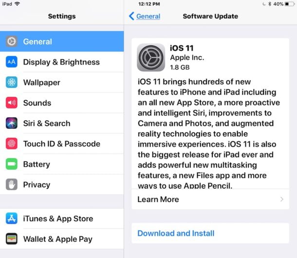 Espere a que aparezca "iOS 11" y elija "Descargar e instalar"