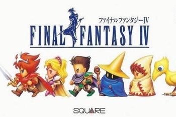 Promotional artwork for Final Fantasy IV showcasing key characters in a stylized row: a Dragoon, a Paladin, a White Mage, a Black Mage, a Summoner, and the iconic yellow Chocobo, representing the game's fantasy elements for a cheat codes post.