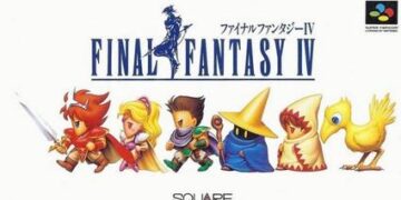 Promotional artwork for Final Fantasy IV showcasing key characters in a stylized row: a Dragoon, a Paladin, a White Mage, a Black Mage, a Summoner, and the iconic yellow Chocobo, representing the game's fantasy elements for a cheat codes post.