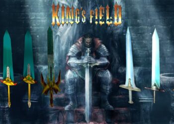 In-game image from 'King's Field II' depicting a player encountering a dragon-like creature in a dimly lit dungeon, illustrating the game's early 3D graphics and fantasy RPG elements.