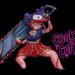 Artwork for 'Cookie Cutter' featuring a red-haired, mischievous character wielding an oversized chainsaw, with the game's logo in bright pink."