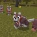 Lobos con armadura en Minecraft escoltando a un armadillo, preparándose para la aventura en un mundo pixelado