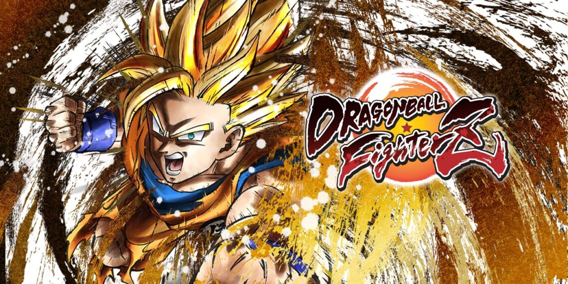 Intense artwork of Super Saiyan Goku charging forward, with the Dragon Ball FighterZ logo, depicting high-energy action for the game