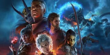 Héroes y criaturas míticas se enfrentan en un épico choque de destinos en el vibrante arte conceptual de Baldur's Gate 3.