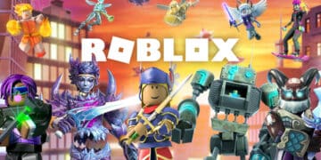 Coleção vibrante de avatares do Roblox, mostrando diversos personagens, de guerreiros a robôs, em ação com cenário urbano ao fundo, representando a criatividade do jogo