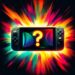 Vibrant, explosive colors burst from a Nintendo Switch console screen displaying a bright question mark, symbolizing exciting gaming mysteries