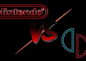 Imagen artística mostrando un intenso enfrentamiento simbólico entre Nintendo y Yuzu, con los logos representando los dos bandos en un vibrante contraste de colores