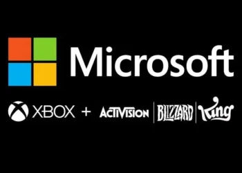 Microsoft logo with Xbox, Activision Blizzard, King: 1,900 layoffs.