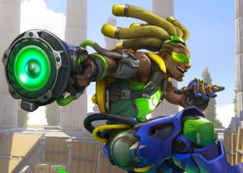 Lúcio, o alegre DJ herói de Overwatch, patina e prepara seu Amplificador Sônico para lançar ondas de som curativas.