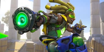 Lúcio, o alegre DJ herói de Overwatch, patina e prepara seu Amplificador Sônico para lançar ondas de som curativas.