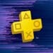 PlayStation Plus iconic gold cross logo set against a dynamic blue and purple digital glitch background, symbolizing a high-energy gaming experience