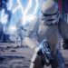 Stormtroopers advancing under a dramatic sky, with towering AT-AT walkers in the background, set in the iconic Star Wars universe