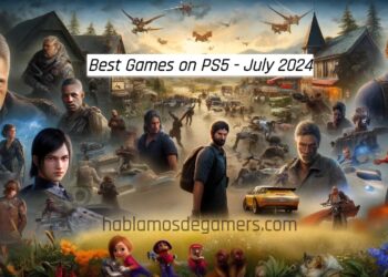 Realistic image of iconic characters from top PS5 games of July 2024, including Joel and Ellie from The Last of Us, with diverse settings such as battlefields and racing tracks.