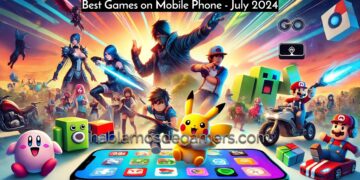 Colorful collage of Best Games on Mobile Phone like Genshin Impact, Among Us, Roblox, Clash of Clans, Candy Crush, Pokémon GO, Fortnite, and Minecraft, showcasing vibrant visuals.