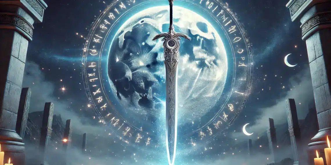 Elden Ring's Dark Moon Greatsword, a powerful legendary weapon that scales with Strength, Dexterity, and Intelligence.