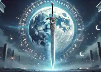 Elden Ring's Dark Moon Greatsword, a powerful legendary weapon that scales with Strength, Dexterity, and Intelligence.