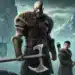 Kratos e Atreus estão prontos para a batalha numa paisagem montanhosa e nevada, segurando as suas armas em 'God of War: Ragnarok'.