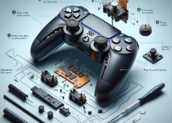Detailed diagram showing the components of a PS5 controller, illustrating the process of how to fix stick drift in a PS5 controller with labeled parts and tools.