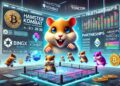 Escena digital realista del juego Hamster Kombat con hámsters en una arena de combate, elementos de blockchain, símbolos de TonCoin y aspectos destacados de la asociación, que representan un entorno vibrante y tecnológico.