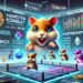 Realistic digital scene of Hamster Kombat game featuring hamsters in a combat arena, blockchain elements, TonCoin symbols, and partnership highlights, depicting a vibrant and tech-savvy environment.