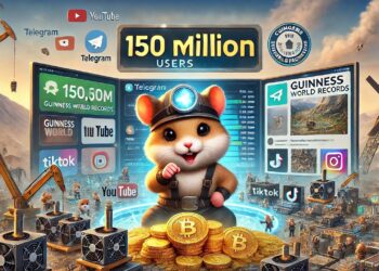 Realistic illustration of Hamster Kombat, a Telegram-based game reaching 150 million users. Features a hamster in a miner’s outfit with high-tech gaming environment, highlighting rapid growth and social media integration.