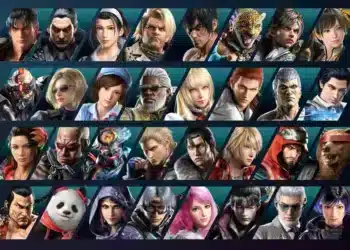 Imagen que muestra varios personajes de Tekken 8 en filas, cada uno con diseños y estilos únicos, mostrando la diversa lista para batallas épicas.