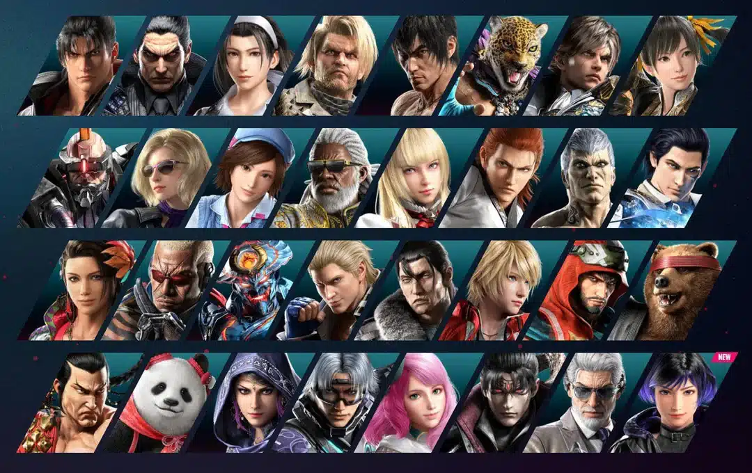 Image showing various Tekken 8 characters in rows, each with unique designs and styles, showcasing the diverse roster for epic fighting battles.