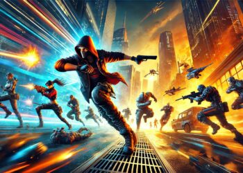 Dynamic and action-packed scene from XDefiant showcasing characters in combat with various weapons and abilities in an urban, futuristic environment, illustrating the intensity and excitement of XDefiant crossplay.