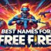 Imagen promocional de "Los mejores nombres para Free Fire" en la que aparecen personajes armados en poses de acción con vibrantes llamas y vetas de colores de fondo.