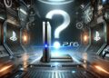 Consola de videojuegos futurista con la etiqueta «PS6», detalles brillantes y acabado metálico. Un gran signo de interrogación se cierne sobre la imagen, resaltando el misterio y la expectación que despierta la PS6.
