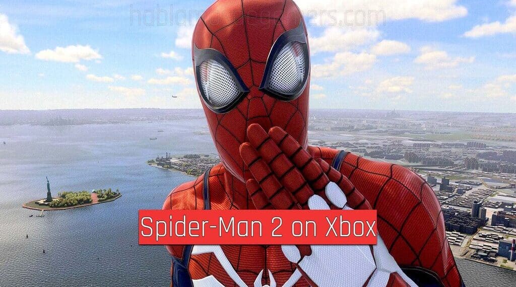 Imagen de Spider-Man con el paisaje urbano de fondo, destacando la expectación y la emoción por Spider-Man 2 en Xbox.