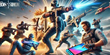 Uma imagem repleta de ação que mostra a intensa jogabilidade de Rainbow Six: Crossplay, com personagens em combate com armas e tecnologia avançadas num campo de batalha dinâmico, realçando a emoção do jogo entre plataformas.