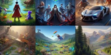 A vibrant collage showcasing 6x Unblocked Games, featuring action, puzzles, racing, and adventure scenes in immersive, colorful settings.