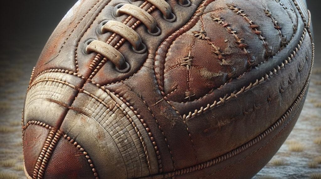 A vintage-style leather football with intricate stitching, symbolizing unblocked retro football, placed on a textured surface.