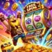 Un vikingo alegre celebrando frente a una máquina tragamonedas con el texto "Free Spin", rodeado de monedas doradas, cofres del tesoro, y colores vibrantes. Una escena emocionante que representa cómo conseguir tiradas gratis en Coin Master para maximizar las recompensas del juego.