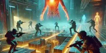 El Espacio Invisible en Free Fire, un campo de batalla futurista lleno de distorsiones digitales, figuras enigmáticas y plataformas luminosas. Descubre la emoción de un mundo surrealista con desafíos ocultos y estética cyberpunk.