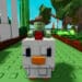 A Chicken Jockey in Roblox Grow a Garden, showing a small rider on a large blocky chicken in a vibrant green garden path.