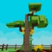 A tall blocky tree with green leaf clusters and yellow hive fruits grows inside a fenced garden plot in the Roblox game "Grow a Garden."
