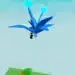 A player floats next to a giant glowing blue Lotus flower in the sky above the garden in Roblox Grow a Garden, with bright clouds in the background.