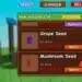 Roblox "Grow a Garden" shop menu shows Mushroom Seed marked as Divine rarity and out of stock; timer indicates restock in 2:26.