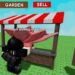 A player approaches a pink flower NPC at a sell booth in Roblox’s "Grow a Garden" with SEEDS, GARDEN, and SELL options at the top.