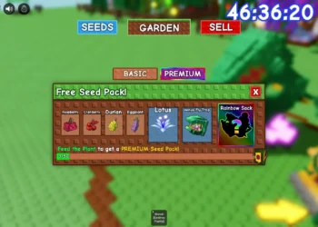 Free Seed Pack menu in Grow a Garden Roblox shows Venus Flytrap as a premium seed reward among other fruits and plants.
