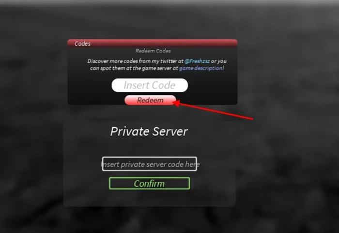 Image of the codes section in Project Mugetsu (PM)