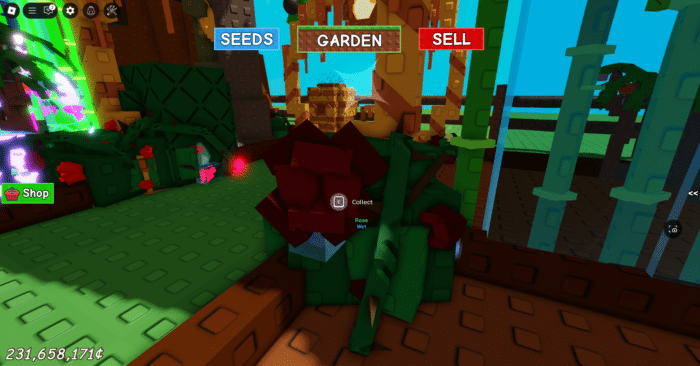 Huge rose plant labeled “Wet” in Grow a Garden on Roblox, showing how to grow large plants with effects in a vibrant farming area.