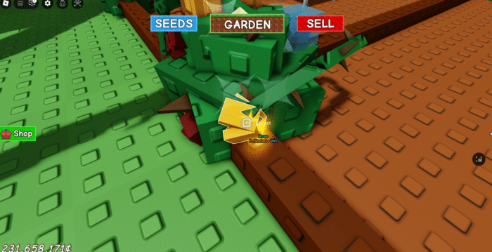 A player in Grow A Garden stands by a pollinated and wet rose plant, with garden controls visible, collecting resources to possibly craft items in Roblox.
