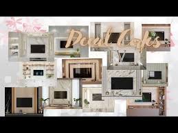 Collage of aesthetic wall designs labeled “Decal Codes” for Roblox Work at a Pizza Place, featuring modern interiors with mounted TVs, shelves, and décor.