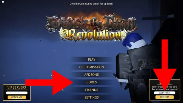 image of where to het codes in Attack on Titan Revolution (AOTR) 