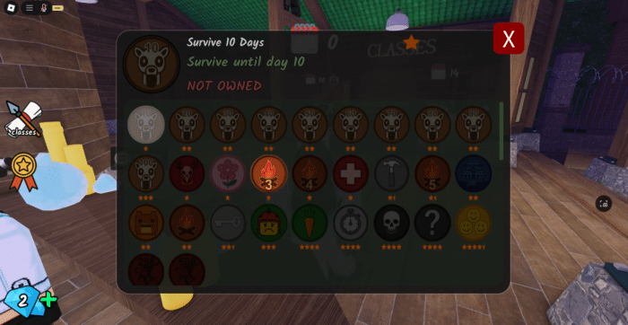 Image of badges in 99 Nights in The Forest