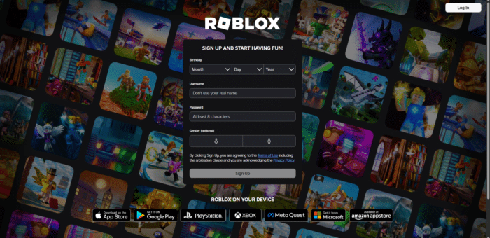 Image of main menue for roblox